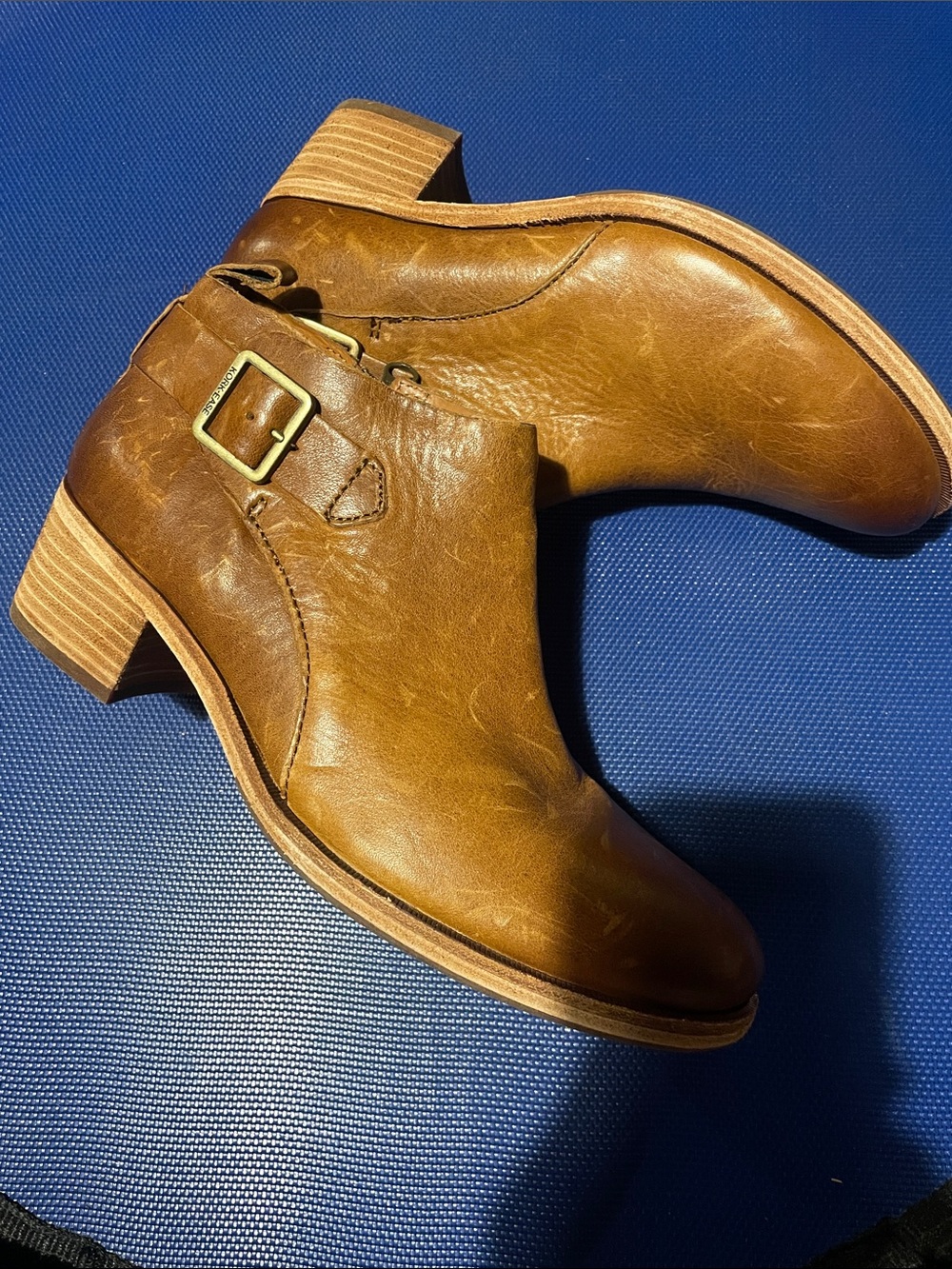Kork-Ease Tan Leather Ankle Booties with Buckle